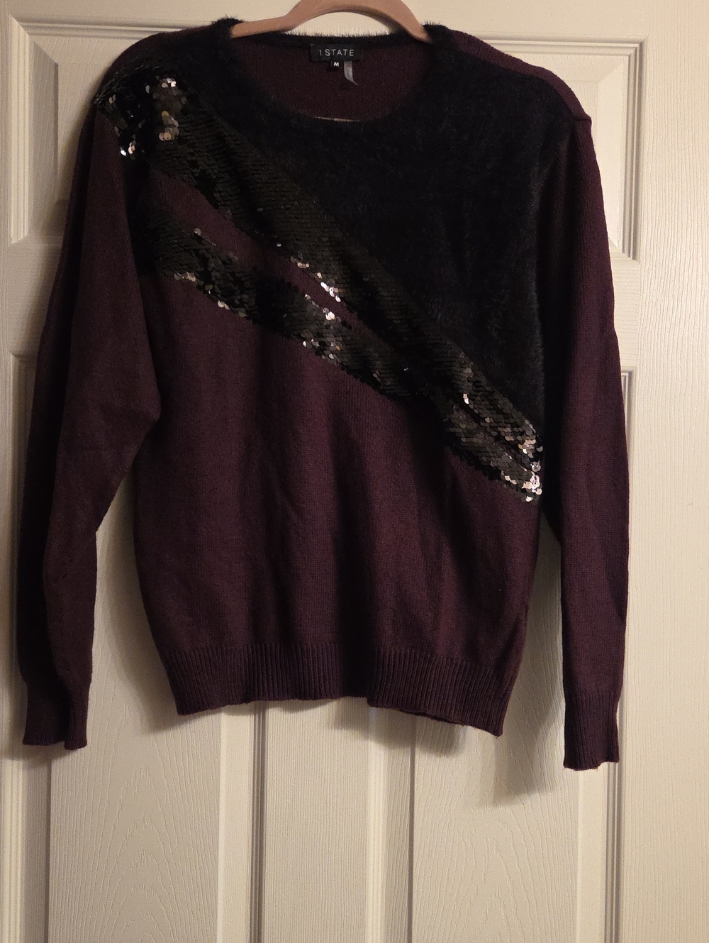1. State Plum Crewneck Sweater with Black Sequin Accent